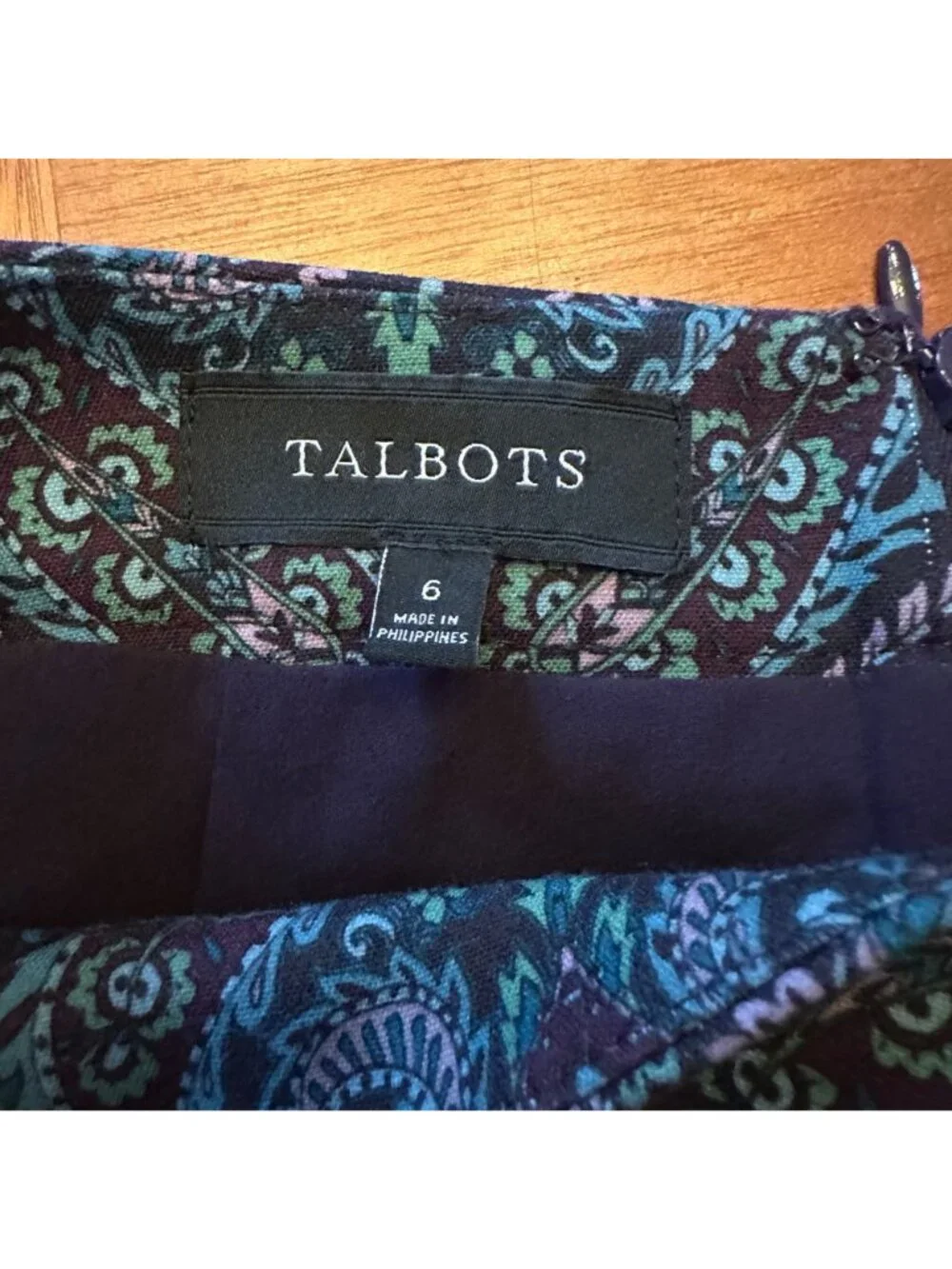 Talbots pencil skirt knit with lining blue green printed pattered pencil skirt 6
